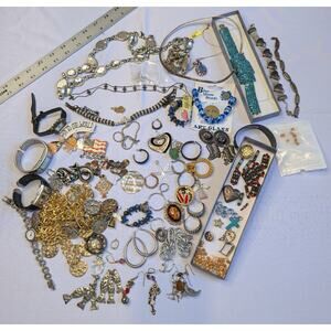 Junk Jewelry Old New Pieces Quartz Crystal Silver Watches Earrings Mixed Metal